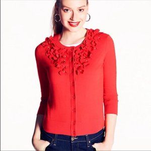 Kate Spade Bright Orange Kati Flower Cardigan Sz Small
